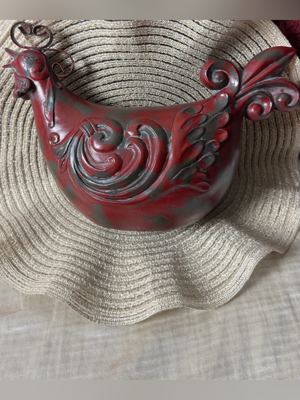 Rustic Country Farmhouse Red Rooster Large 12" Long Decor Figurine Distressed